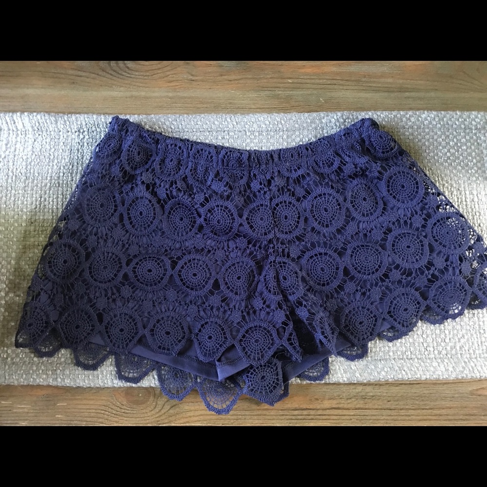 Navy Crochet detail shorts